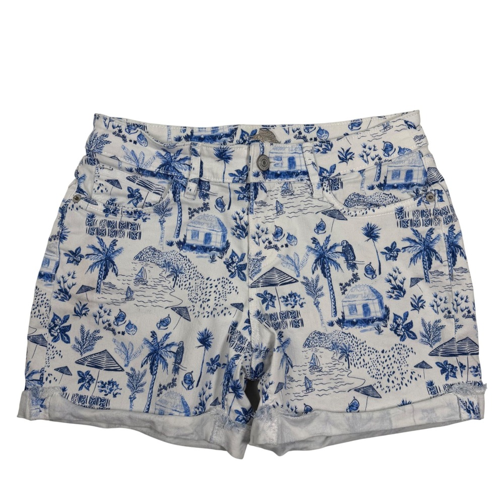 Tommy Bahama Cotton Tencel Toile Tropical Print Shorts Womens 25 Blue‎ White